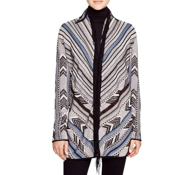 Nic + Zoe Fringe Long Sleeve Open Front Cardigan Striped Multicolor Size M NWT - Picture 1 of 10